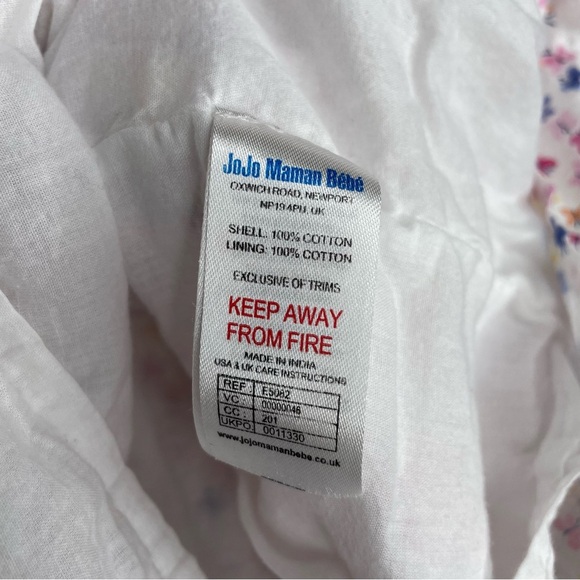 Jojo Maman Bebe Girls 5/6 Apron Style Butterfly Dress White Ruffles 100% Cotton - Picture 6 of 8